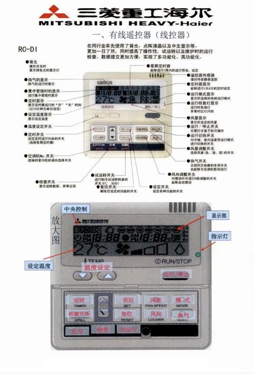 三菱重工海爾風管機，三菱重工海爾控制面板使用方法